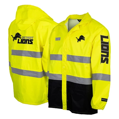 Veste de sécurité imperméable à capuche entièrement zippée jaune Detroit Lions pour homme