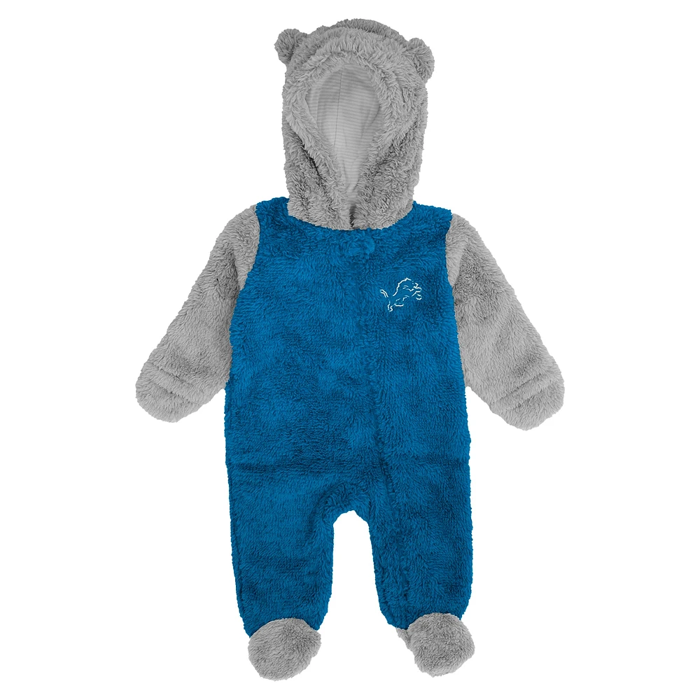 Newborn & Infant Blue Detroit Lions Game Nap Teddy Fleece Bunting Full-Zip Sleeper