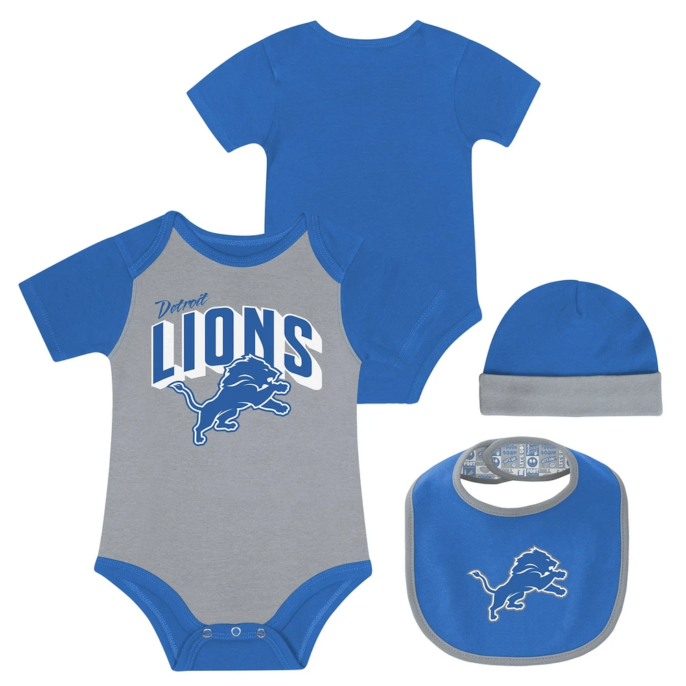 Newborn & Infant Detroit Lions Dynamic Duo Bodysuit, Bib Knit Hat Set