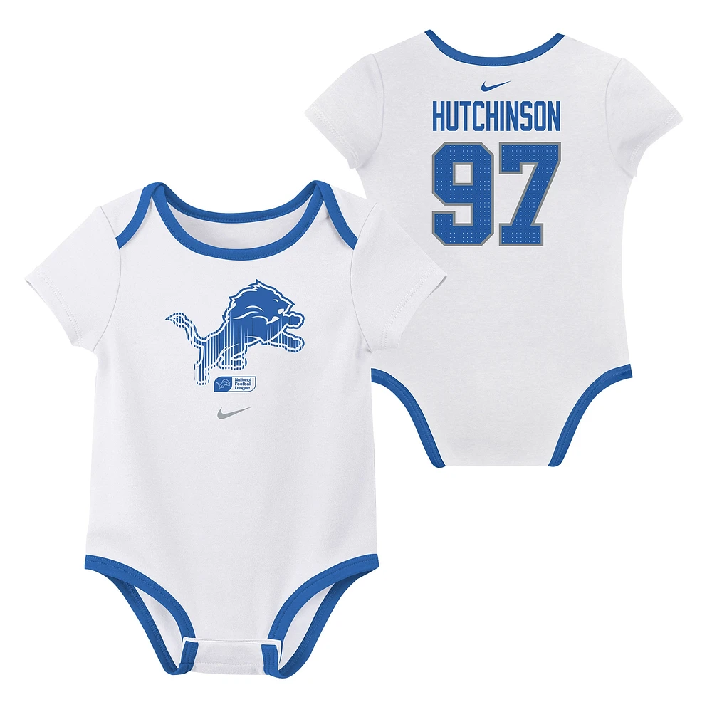 Newborn & Infant Nike Aidan Hutchinson Detroit Lions Name Number 3-Pack Bodysuit Set