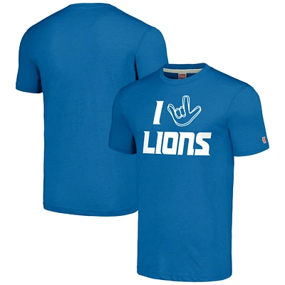 Hommage unisexe aux Lions de Detroit bleus La collection NFL ASL par Love Sign T-shirt à trois mélanges