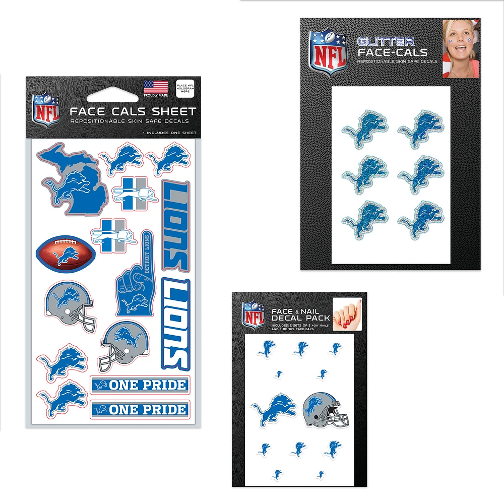 WinCraft Detroit Lions Ensemble de tatouages sans eau 4" x 7"