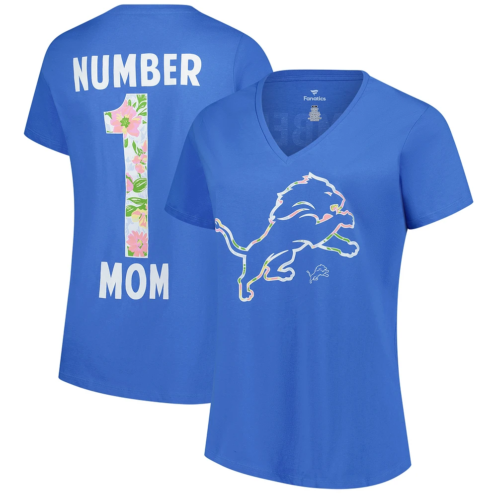 Women's Fanatics Blue Detroit Lions Plus Mother's Day Floral V-Neck T-Shirt