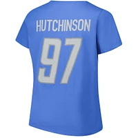 Women's Aidan Hutchinson Blue Detroit Lions Plus Fair Catch Name & Number Scoop Neck T-Shirt