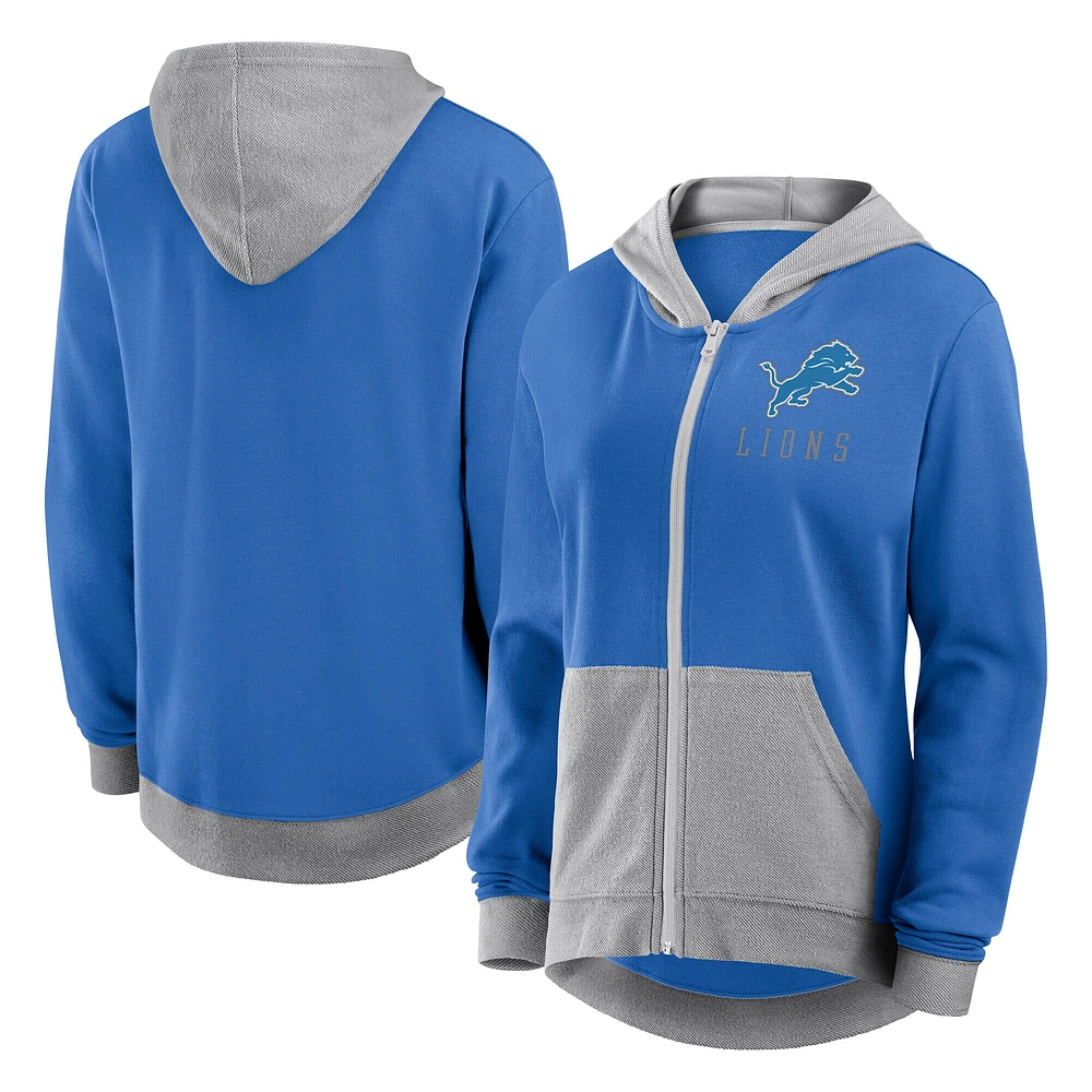 Women's Blue Detroit Lions Hit It French Terry Full-Zip Hoodie