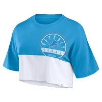 Women's Fanatics Blue/White Detroit Lions Boxy Color Split Cropped T-Shirt