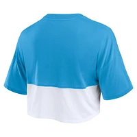 Women's Fanatics Blue/White Detroit Lions Boxy Color Split Cropped T-Shirt