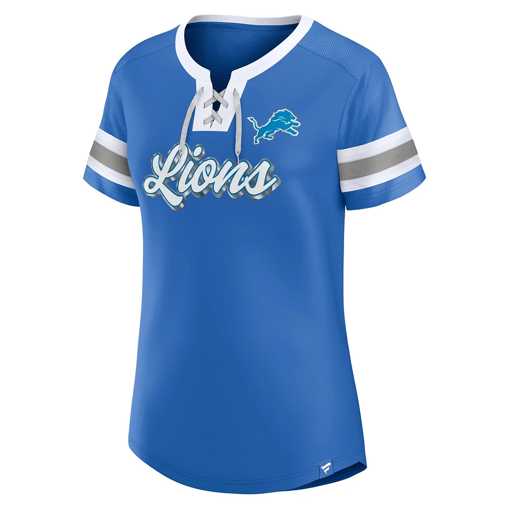 Women's Fanatics Blue Detroit Lions Original State Lace-Up T-Shirt