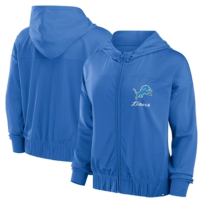 Sweat à capuche zippé bleu Detroit Lions Fanatics pour femme avec inscription Script Lock