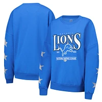 Sweat-shirt à manches longues et col rond bleu Detroit Lions imprimé étoile strass Gameday Couture pour femme