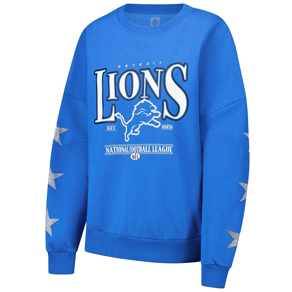 Sweat-shirt à manches longues et col rond bleu Detroit Lions imprimé étoile strass Gameday Couture pour femme