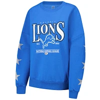 Sweat-shirt à manches longues et col rond bleu Detroit Lions imprimé étoile strass Gameday Couture pour femme