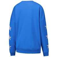 Sweat-shirt à manches longues et col rond bleu Detroit Lions imprimé étoile strass Gameday Couture pour femme