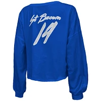 Women's Majestic Threads Amon-Ra St. Brown Blue Detroit Lions Name & Number Off-Shoulder Script Cropped Long Sleeve V-Neck T-Shirt
