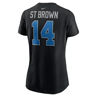 Women's Nike Amon-Ra St. Brown Black Detroit Lions Player Name & Number T-Shirt