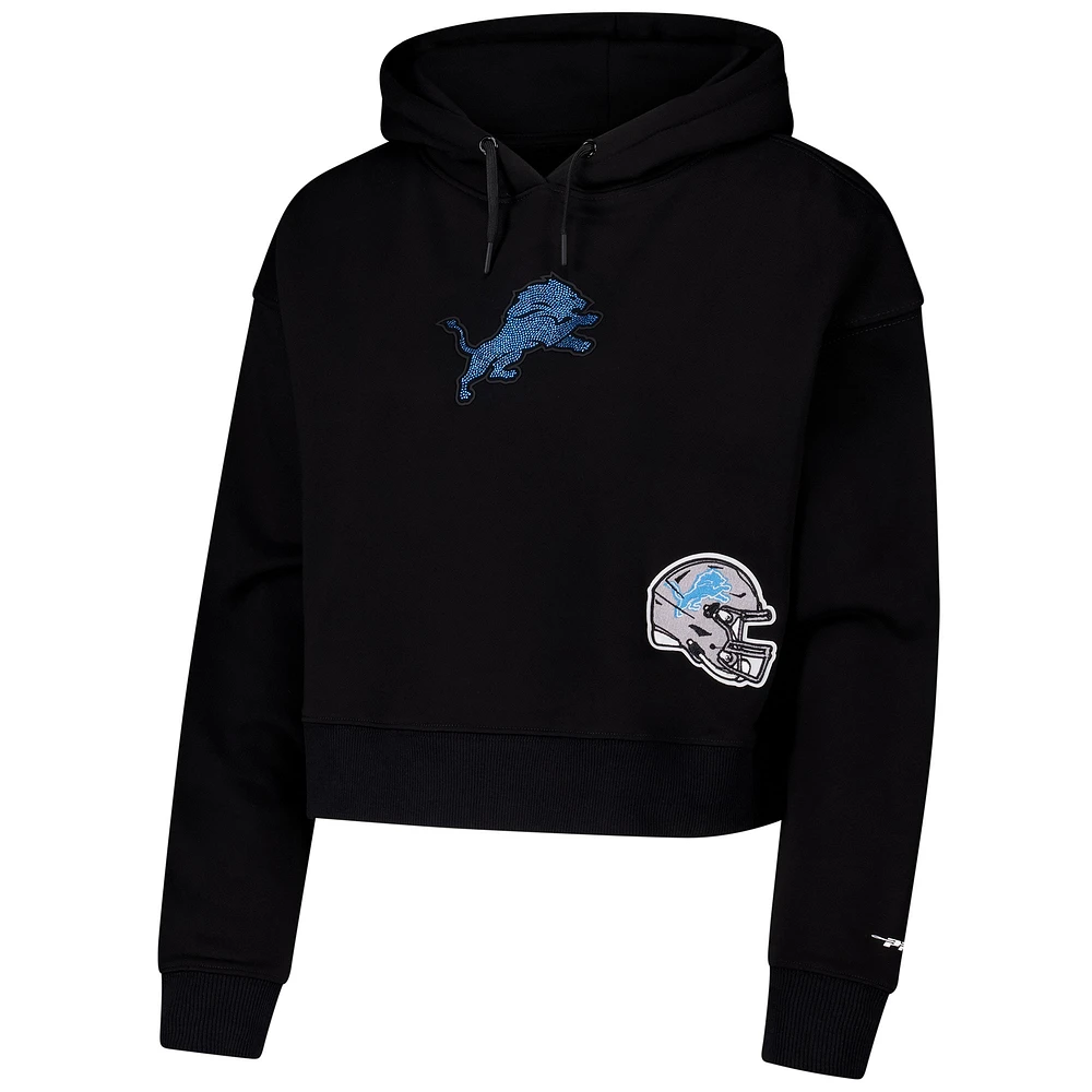 Women's Pro Standard Black Detroit Lions Jeweled Cropped Pullover Hoodie