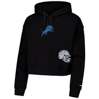 Women's Pro Standard Black Detroit Lions Jeweled Cropped Pullover Hoodie