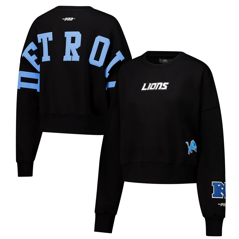 Women's Pro Standard Black Detroit Lions Wingspan Boxy Cropped Pullover Sweatshirt