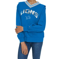 Women's Tommy Hilfiger Blue Detroit Lions Alice V-Neck Pullover Sweatshirt