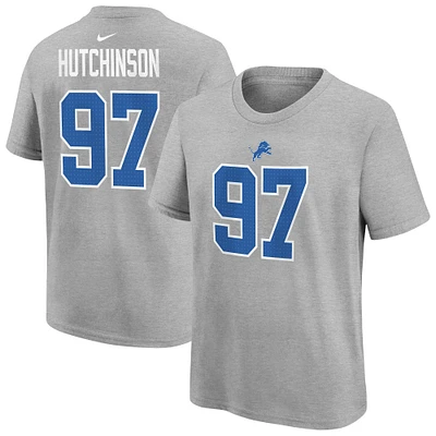 T-shirt Nike gris avec nom et numéro de joueur des Lions Detroit Aidan Hutchinson pour jeune