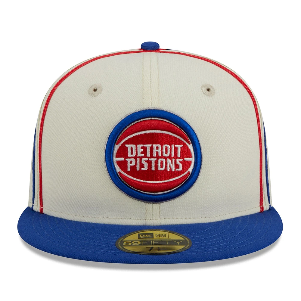 Men's New Era Cream/Blue Detroit Pistons Piping 2-Tone 59FIFTY Fitted Hat