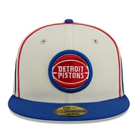 Men's New Era Cream/Blue Detroit Pistons Piping 2-Tone 59FIFTY Fitted Hat