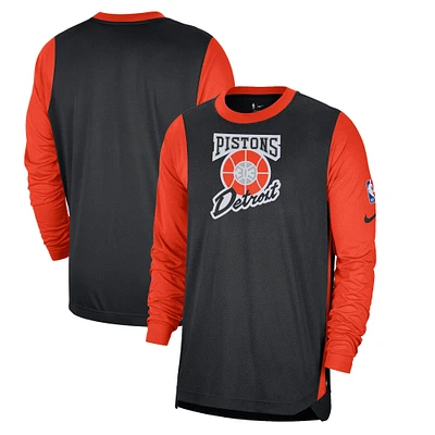 T-shirt de tir à manches longues Nike Detroit Pistons 2024/25 City Edition Authentic Pregame Performance pour homme Noir