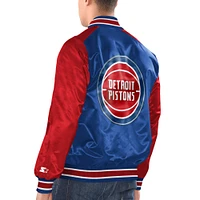 Men's Starter Royal/Red Detroit Pistons Renegade Satin Full-Snap Varsity Jacket