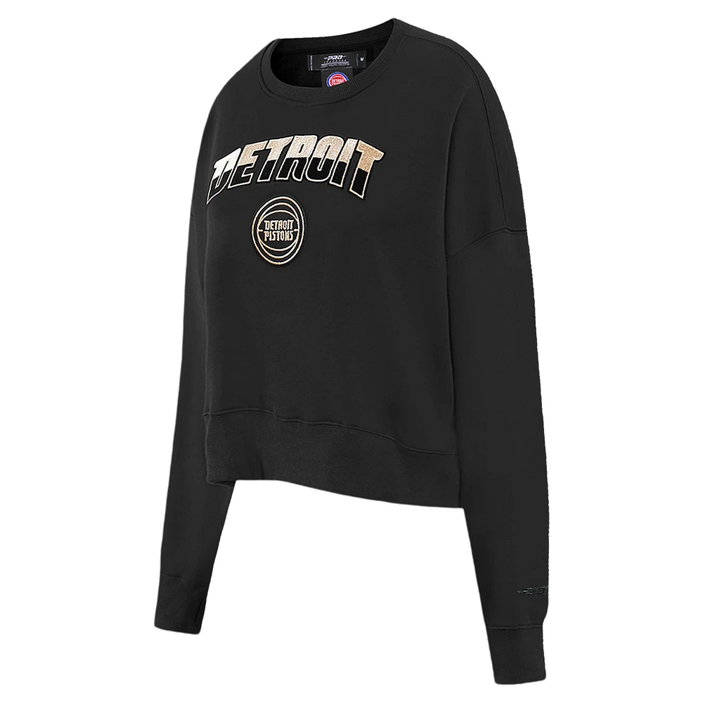 Women's Pro Standard  Black Detroit Pistons Glam Cropped Pullover Sweatshirt
