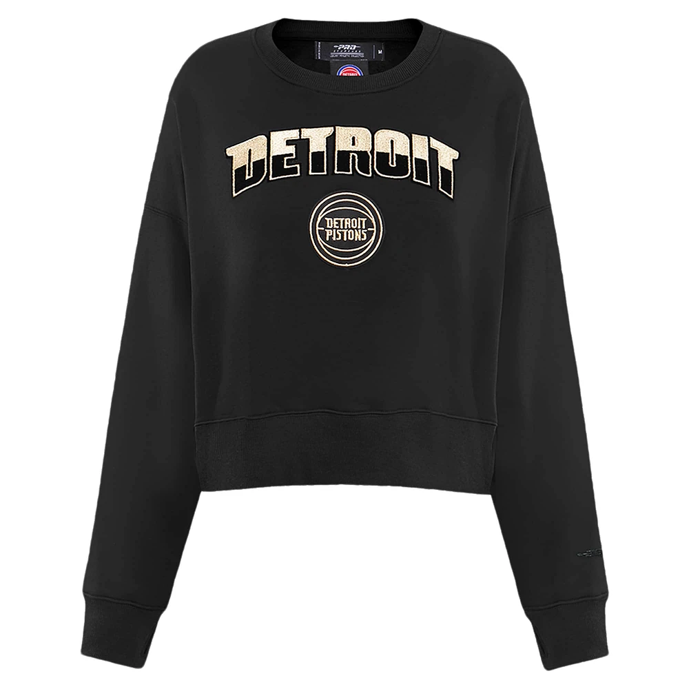 Women's Pro Standard  Black Detroit Pistons Glam Cropped Pullover Sweatshirt