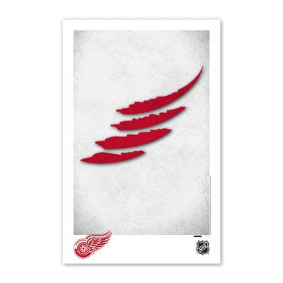 Affiche minimaliste avec logo des Red Wings de Détroit 11" x 17"