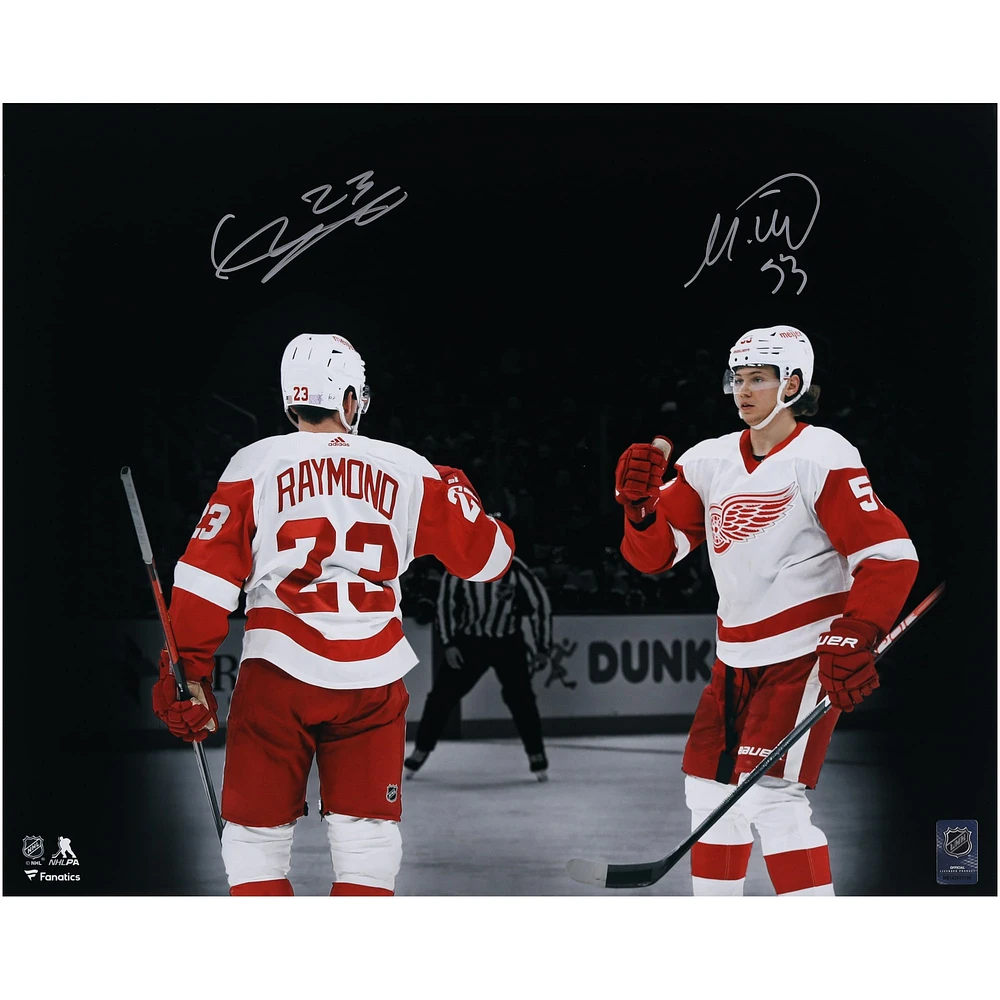 Photographie de célébration de but signée par Lucas Raymond et Moritz Seider des Red Wings de Detroit, 16" x 20"