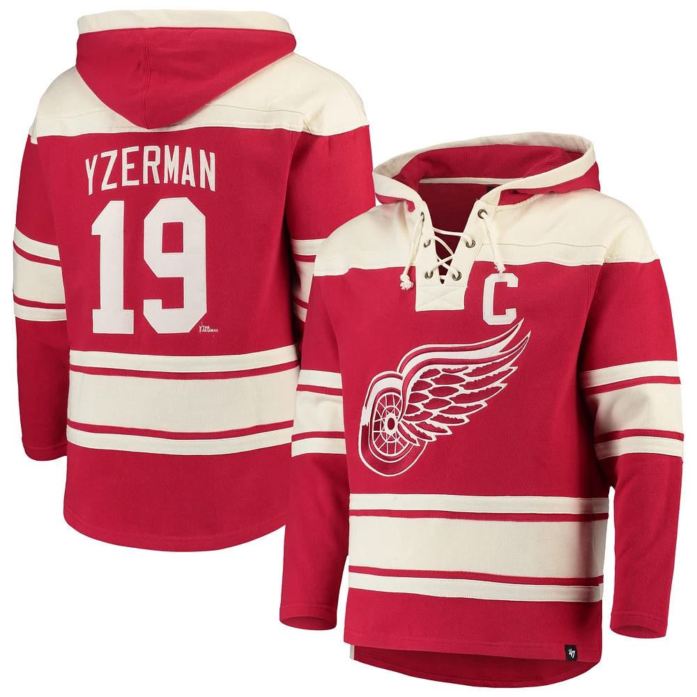 Chandail à capuchon pour homme '47 Steve Yzerman Red Detroit Wings Player Lacer