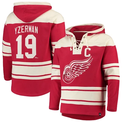 Chandail à capuchon pour homme '47 Steve Yzerman Red Detroit Wings Player Lacer