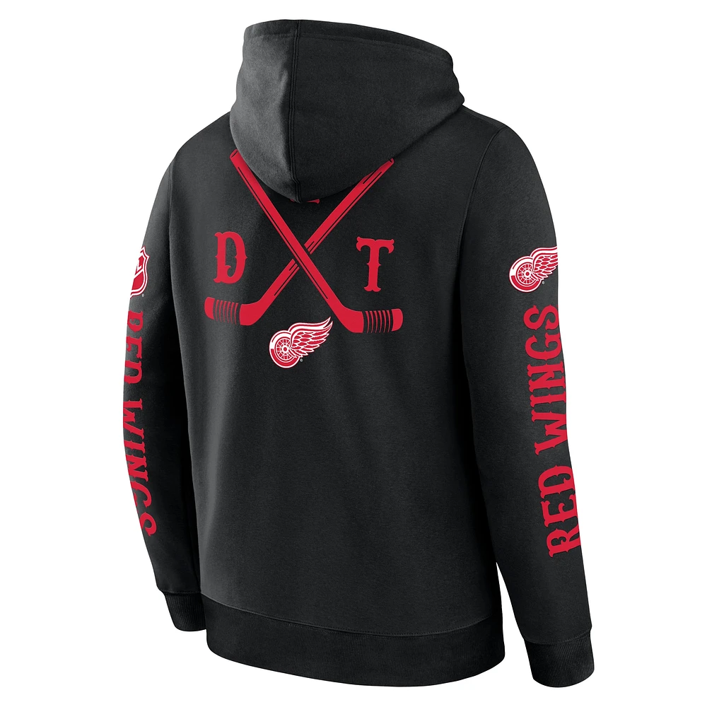 Men's Fanatics Black Detroit Red Wings Big City Legacy Fleece Pullover Hoodie