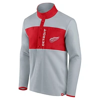 Veste de hockey en polaire à quart bouton-pression Fanatics pour hommes, gris/rouge, Detroit Red Wings