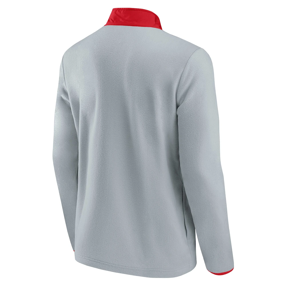 Veste de hockey en polaire à quart bouton-pression Fanatics pour hommes, gris/rouge, Detroit Red Wings