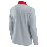 Veste de hockey en polaire à quart bouton-pression Fanatics pour hommes, gris/rouge, Detroit Red Wings