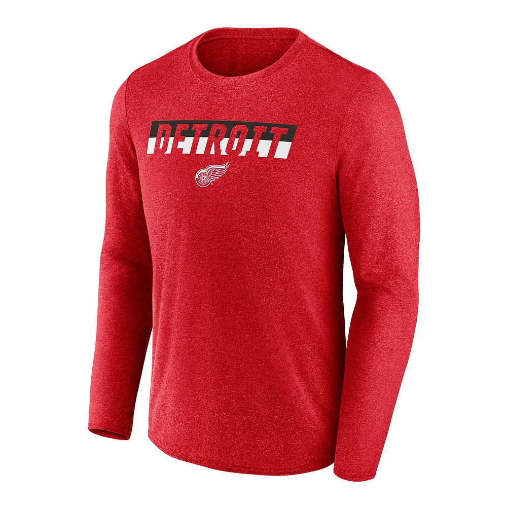 Men's Fanatics Heather Red Detroit Wings Transition Long Sleeve T-Shirt