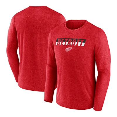T-shirt à manches longues Fanatics Heather Red pour homme des Wings de Detroit