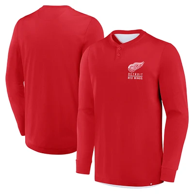 T-shirt Henley à manches longues Adrenaline Push des Red Wings de Detroit Fanatics pour homme