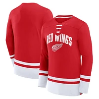Men's Fanatics Red Detroit Wings Back Pass Lace-Up Long Sleeve T-Shirt