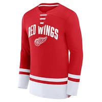 Men's Fanatics Red Detroit Wings Back Pass Lace-Up Long Sleeve T-Shirt