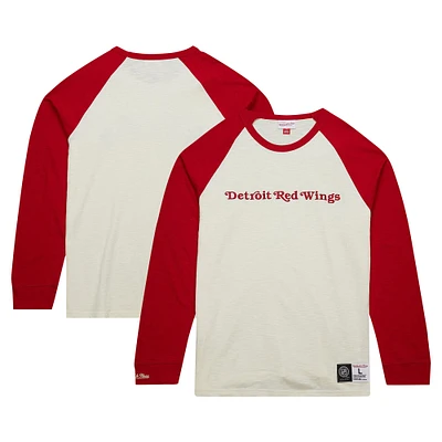 T-shirt à manches longues raglan vintage légendaire flammé des Red Wings de Detroit Mitchell & Ness pour hommes