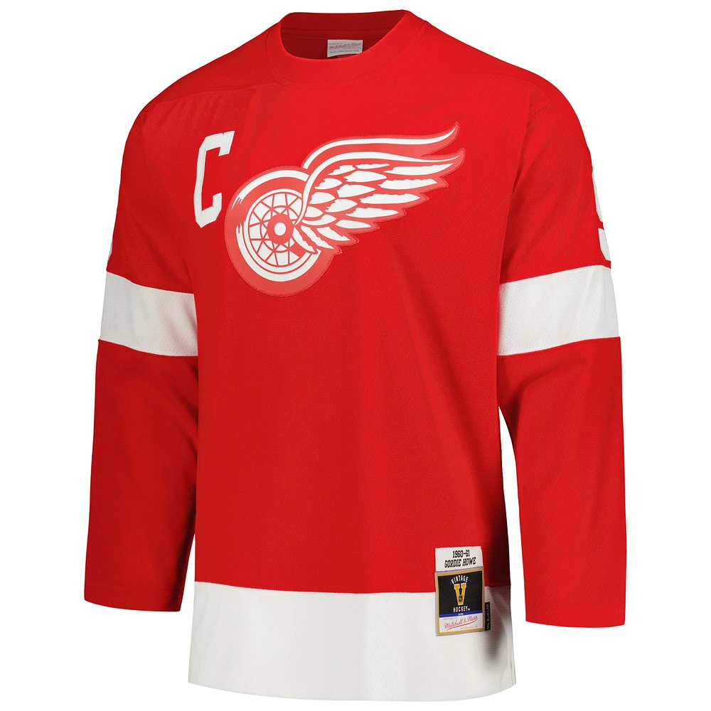 Men's Mitchell & Ness Gordie Howe Red Detroit Wings Captain Patch 1960/61 Blue Line Player Jersey
