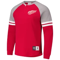 Men's Mitchell & Ness  Red Detroit Wings Thermal Henley Long Sleeve T-Shirt