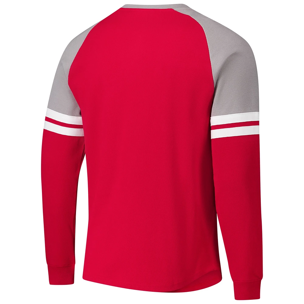 Men's Mitchell & Ness  Red Detroit Wings Thermal Henley Long Sleeve T-Shirt