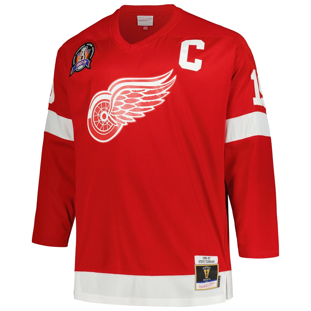 Men's Mitchell & Ness Steve Yzerman Red Detroit Wings Big Tall Captain Patch Blue Line Player Jersey
