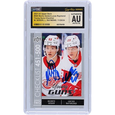 Moritz Seider et Lucas Raymond Detroit Red Wings 2021-22 Upper Deck Series 2 Young Guns Checklist #500 CGC Fanatics a été témoin d'une carte recrue authentifiée Auto 10
