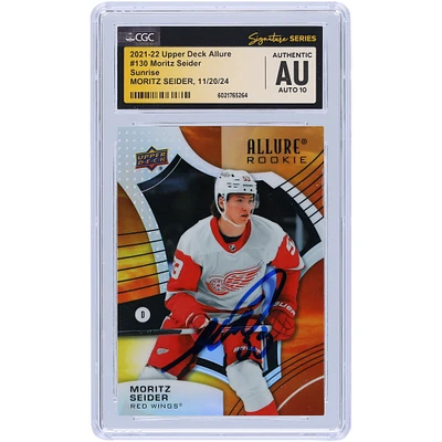 Carte recrue autographiée 2021-22 Upper Deck Allure Sunrise #130 de Moritz Seider Detroit Red Wings, CGC Fanatics Witnessed Authenticated Auto 10 Rookie
